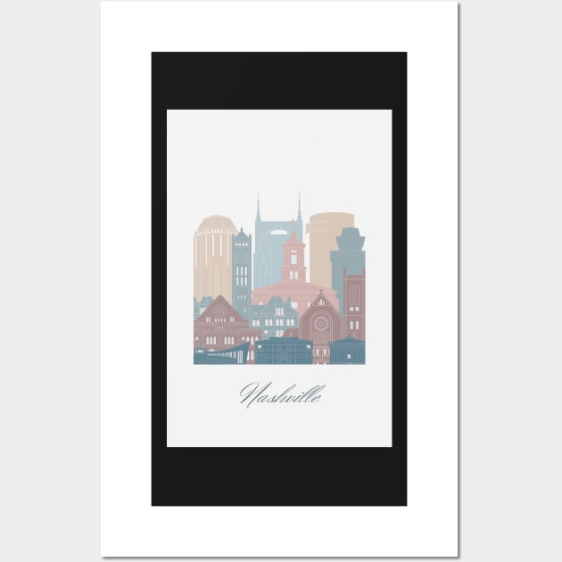 Nashville, TN, United States, map skyline - 03 style Wall Art by GreenGreenDream